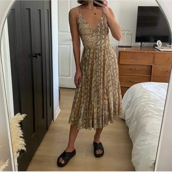Aritzia Dresses & Skirts - ❌SOLD ❌WILFRED Beaune Dress Pleated Wrap Midi Dress White Snake Print Small